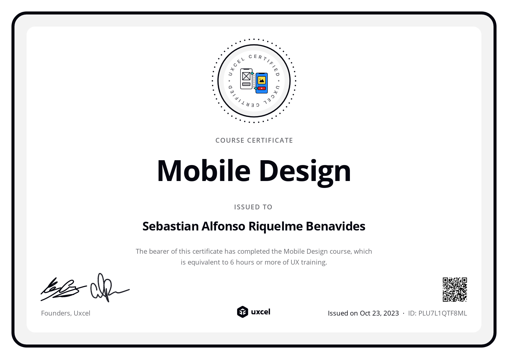 Sebastian Alfonso Riquelme Benavides's certificate